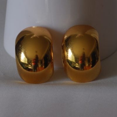 Christian Dior Mid-Century Wide Gold Tone Ear Clips - Signed