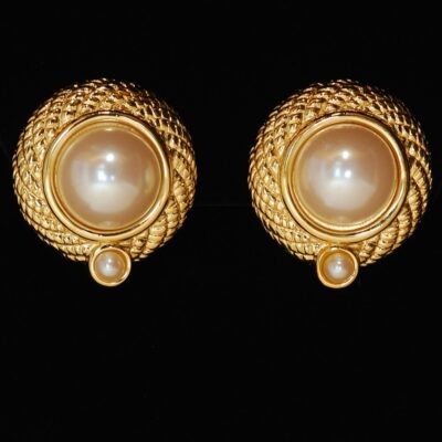 Large Givenchy Mid Century Resin Pearl Ear Clips - Signed