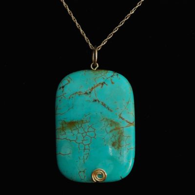 Large Turquoise Pendant On A Sterling Silver Chain