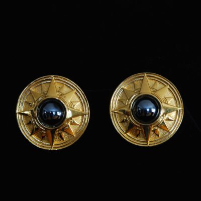 1960's Starburst Ear Clips With Dark Glass Centers