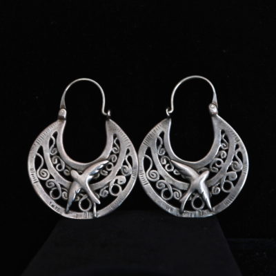 Openwork Sterling Silver Bird Earrings  - Signed + 925