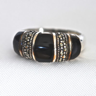 Sterling Silver Ring Featuring Marcasite & Onyx