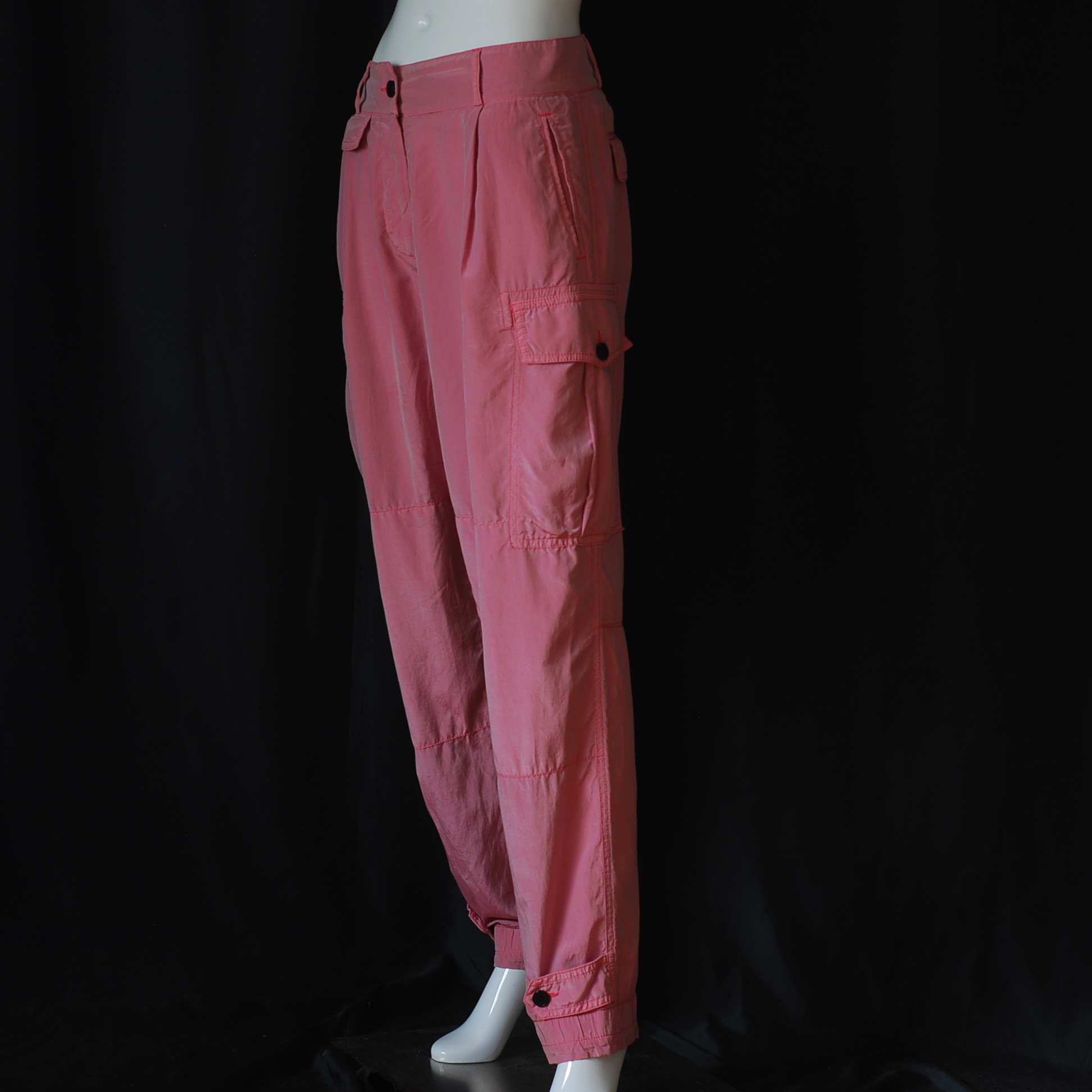 Dries Van Noten Silk & Cotton Pink Cargo Trousers With Tapered Leg 