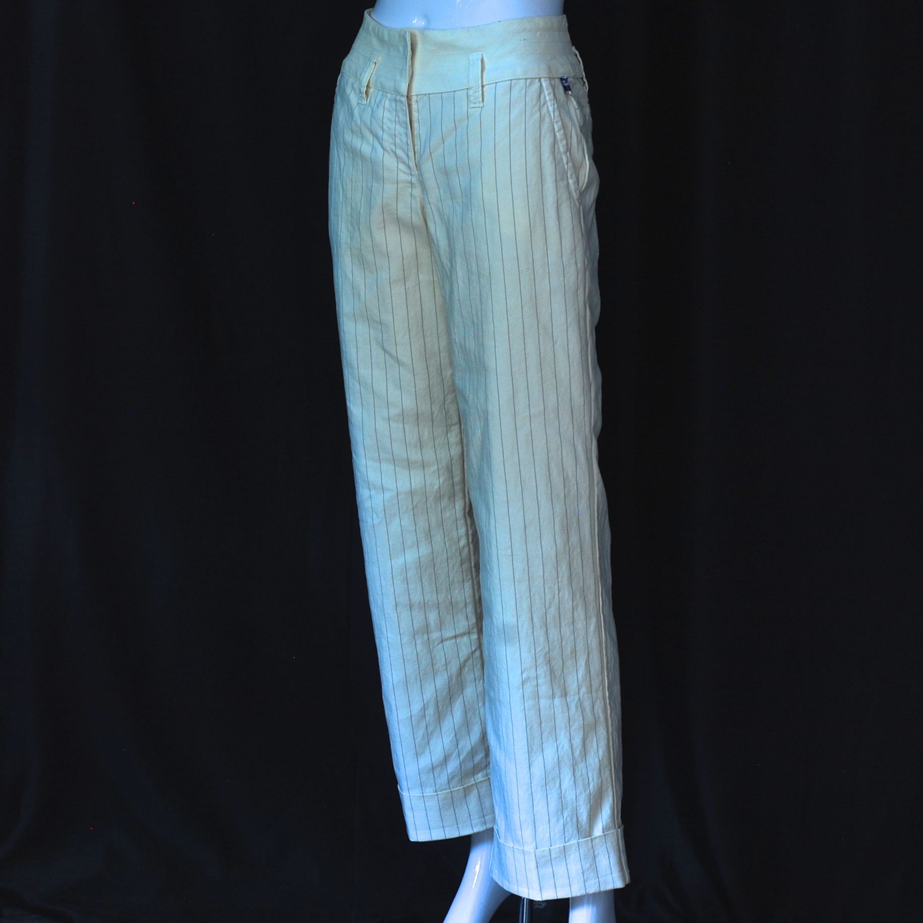 Jean Paul Gaultier Yellow & White Striped Cotton Trousers With Cuffs ...