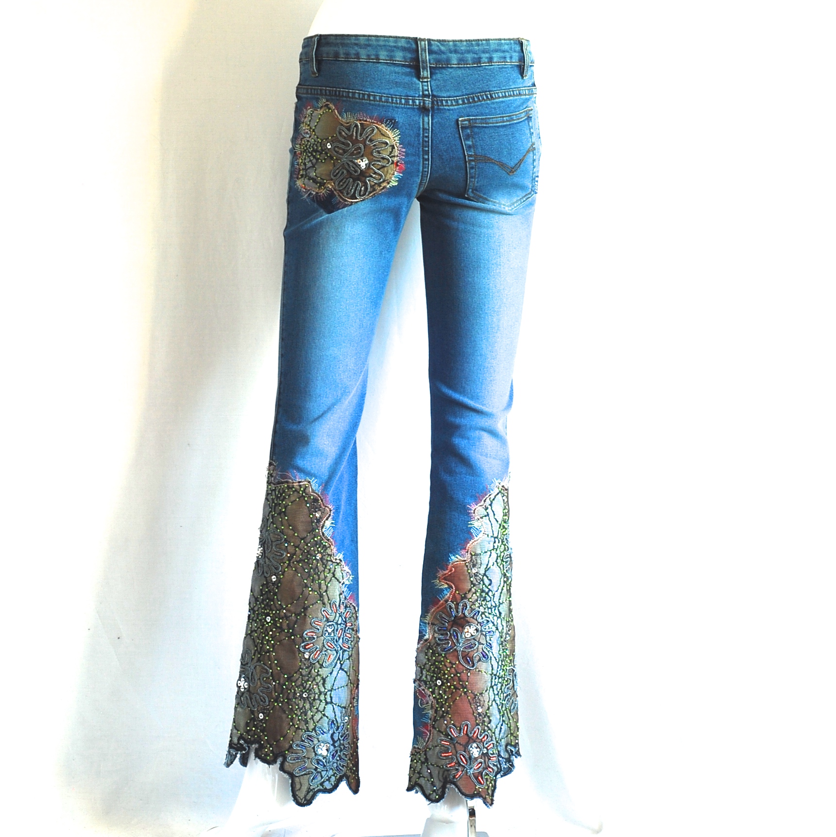 Scalloped Bell Bottom Hipster Jeans Lavishly Hand Embellished | QUIET WEST