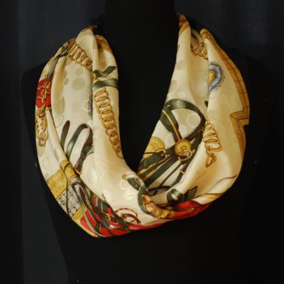 Horse Themed Large Silk Scarf With Hand Rolled Hem