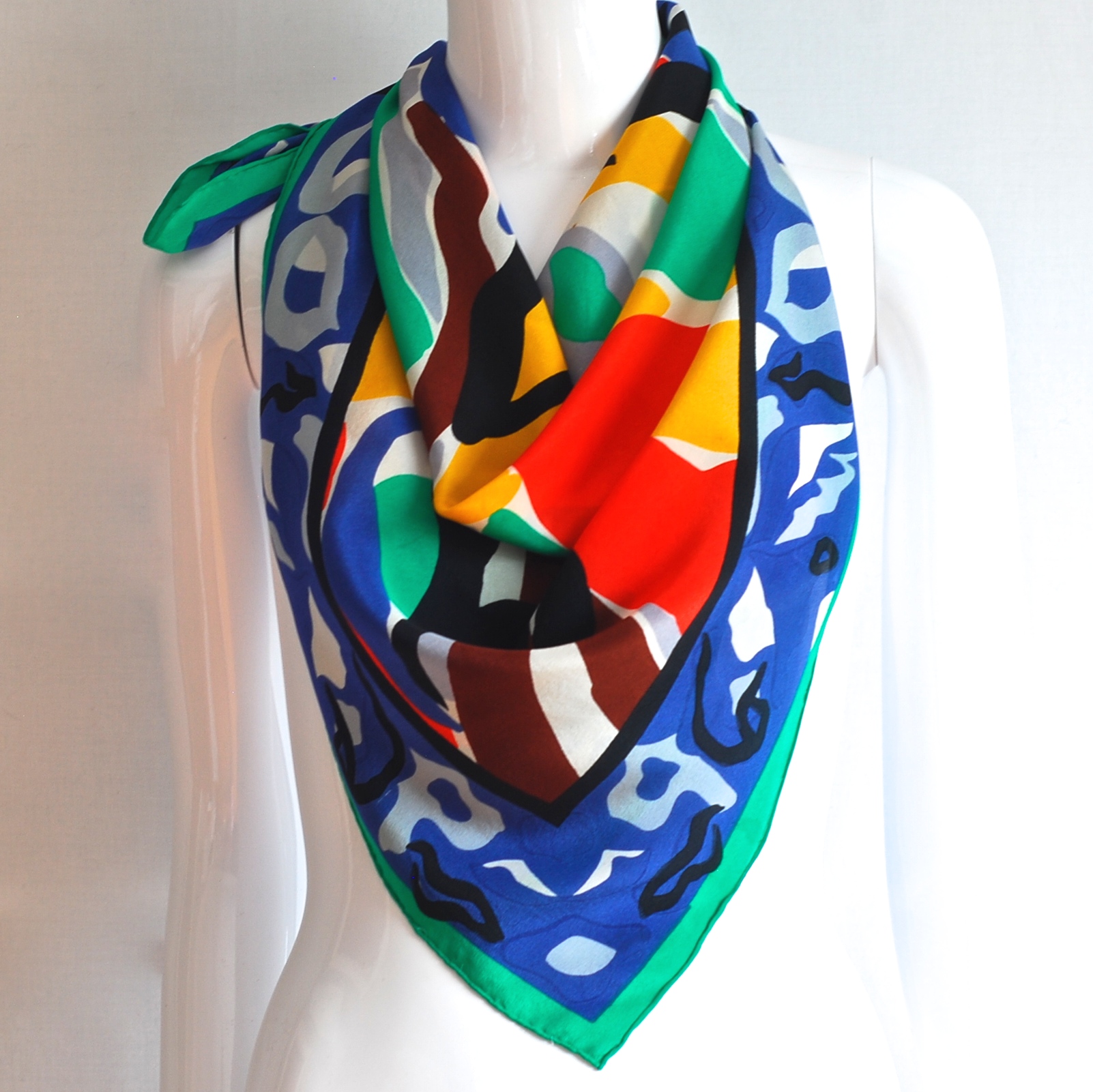 Multi Coloured Abstract Print Foulard Silk Scarf With Hand Rolled Hem ...