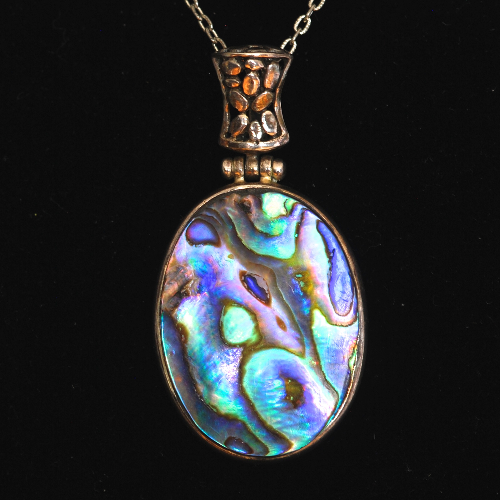 Sterling Silver Large Abalone Pendant Necklace With Decorative Bail ...