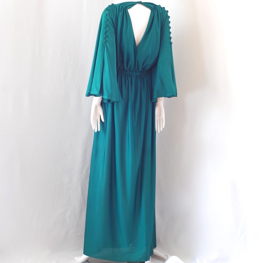Frank Usher 1970’s Green Maxi Dress With Wide Buttoned Sleeves – UK ...