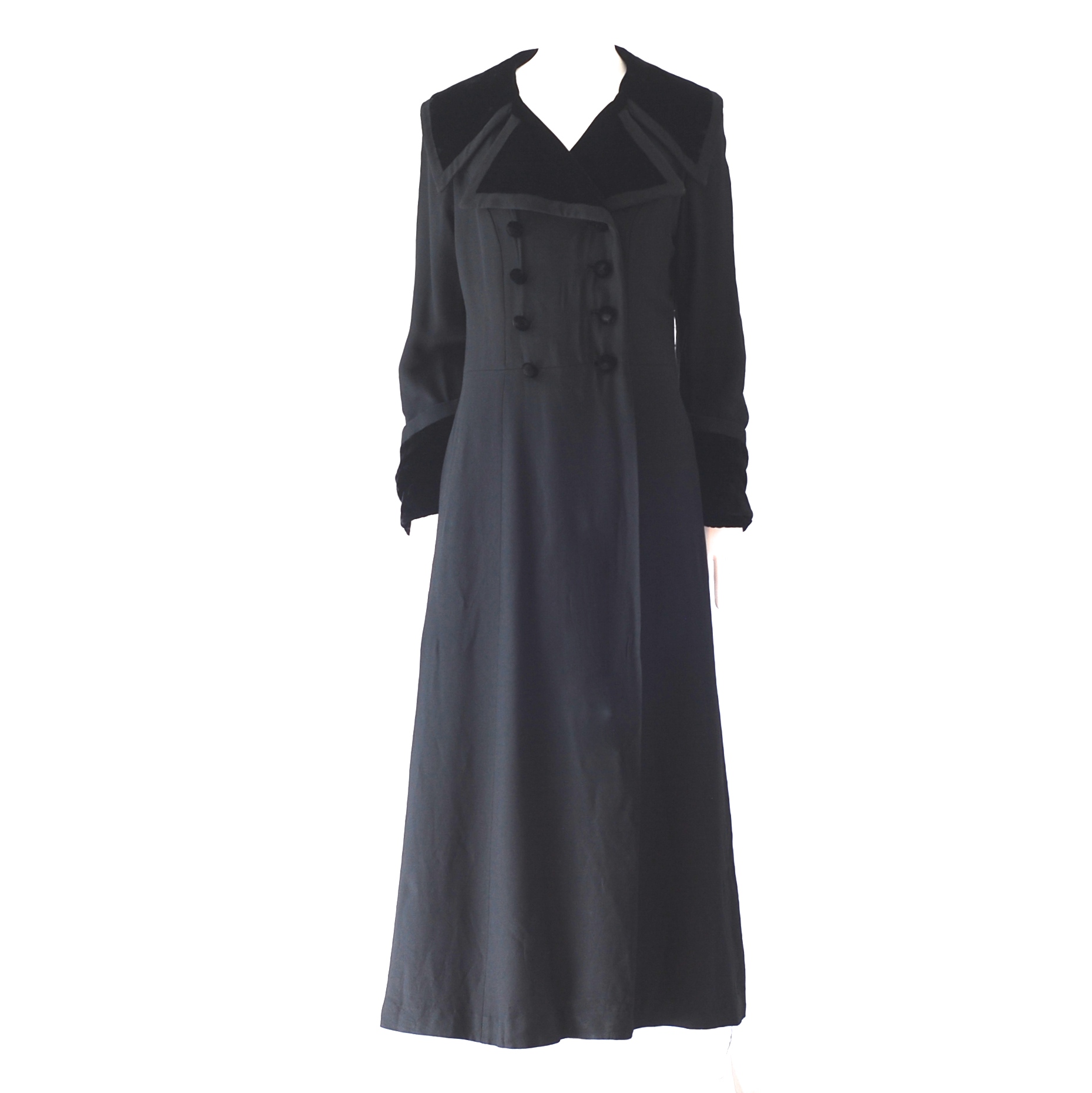1930’s Double Breasted Maxi Coat With Velvet Double Collar & Long ...
