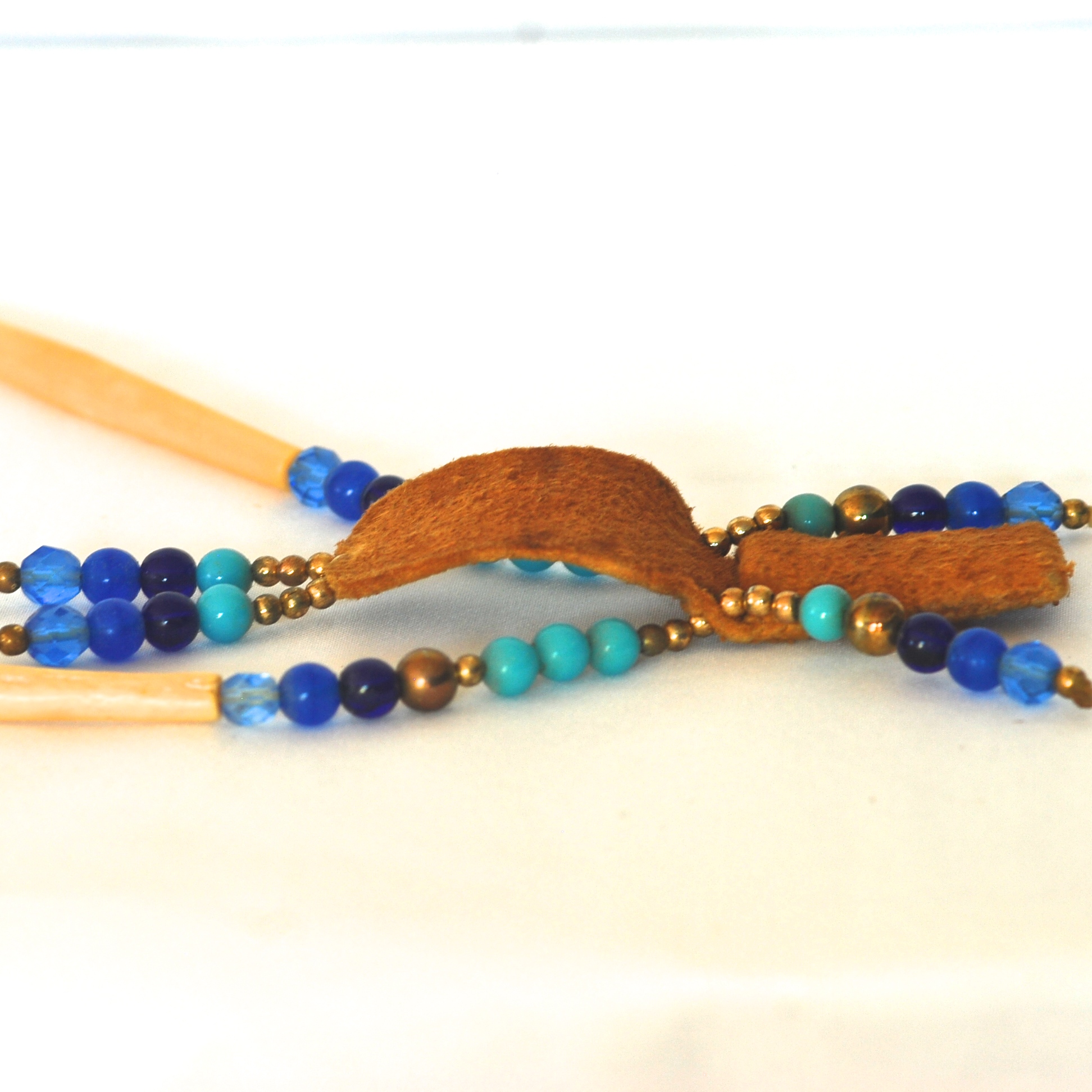 Bone, Wood, African Glass Necklace | Aponi Blue