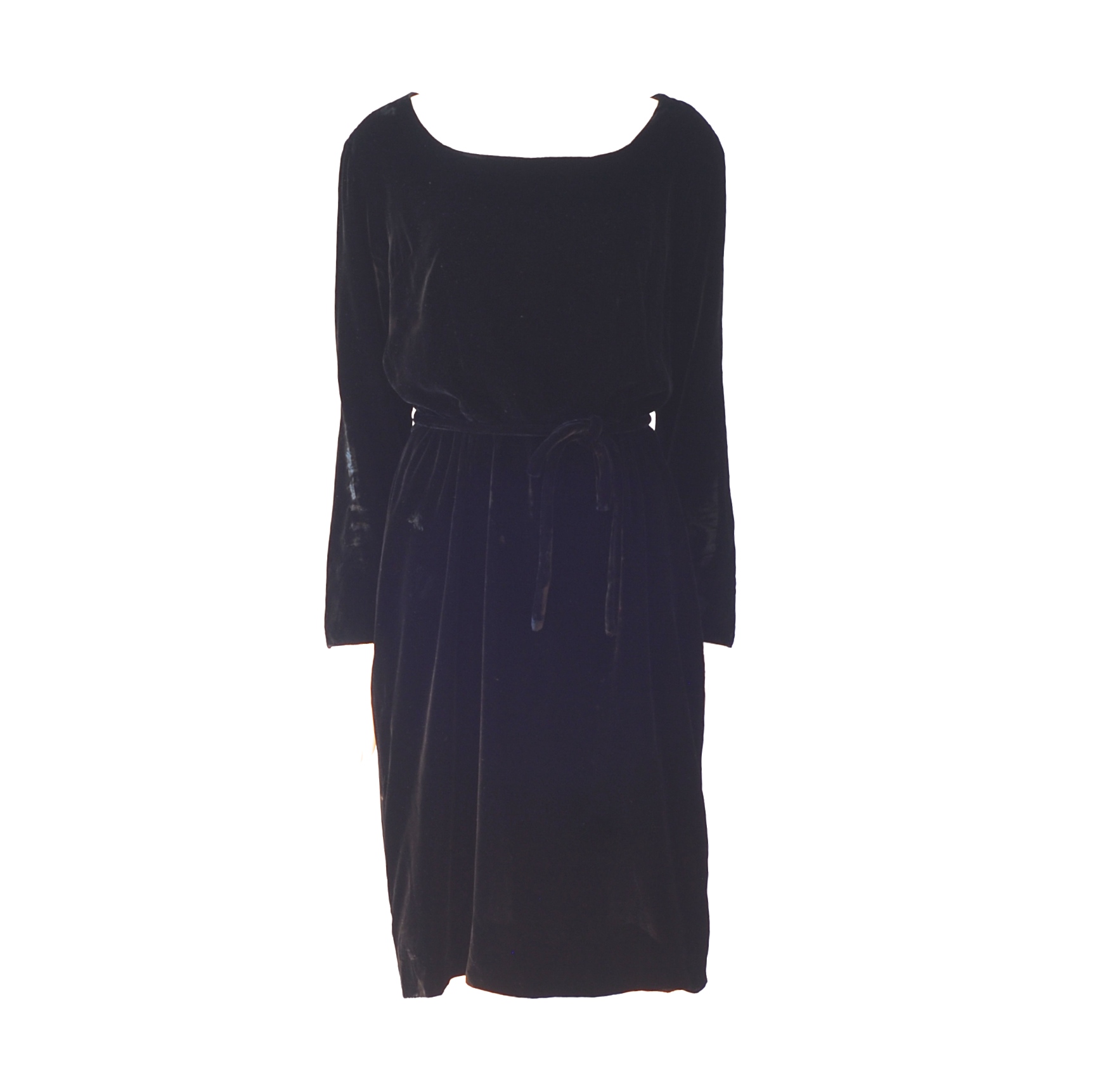 Carol Brent 1970’s Long Sleeve Belted Black Velvet Dress – Montgomery ...