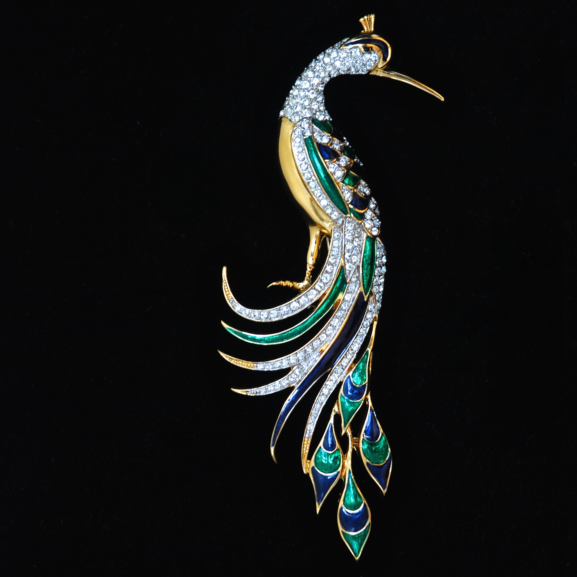 D’Orlan 5.5″ Pin Featuring A Large Peacock With Enamel & Crystal ...