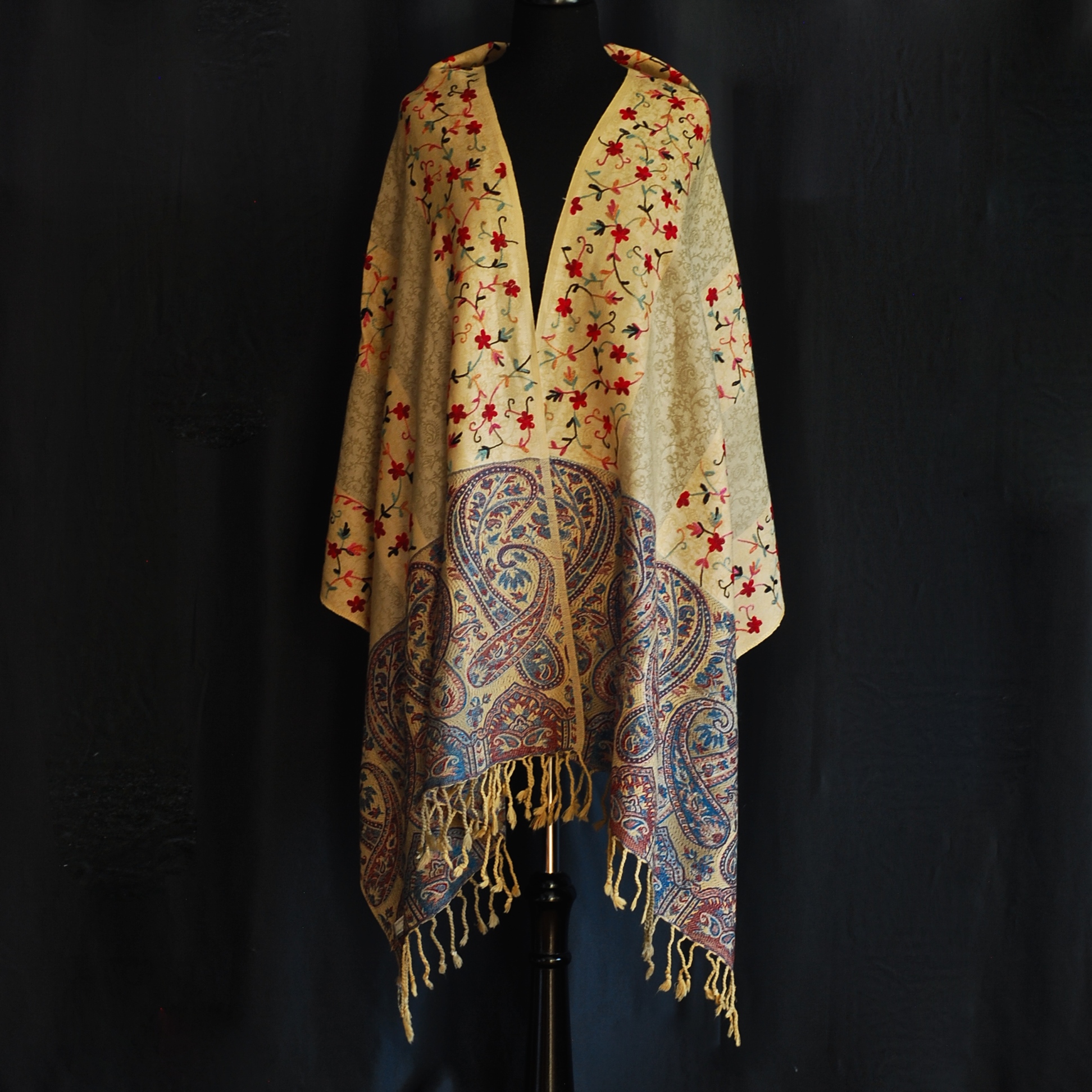 Sahaf Brothers Quality Paisley Loomed Shawl With Embroidered Accents ...