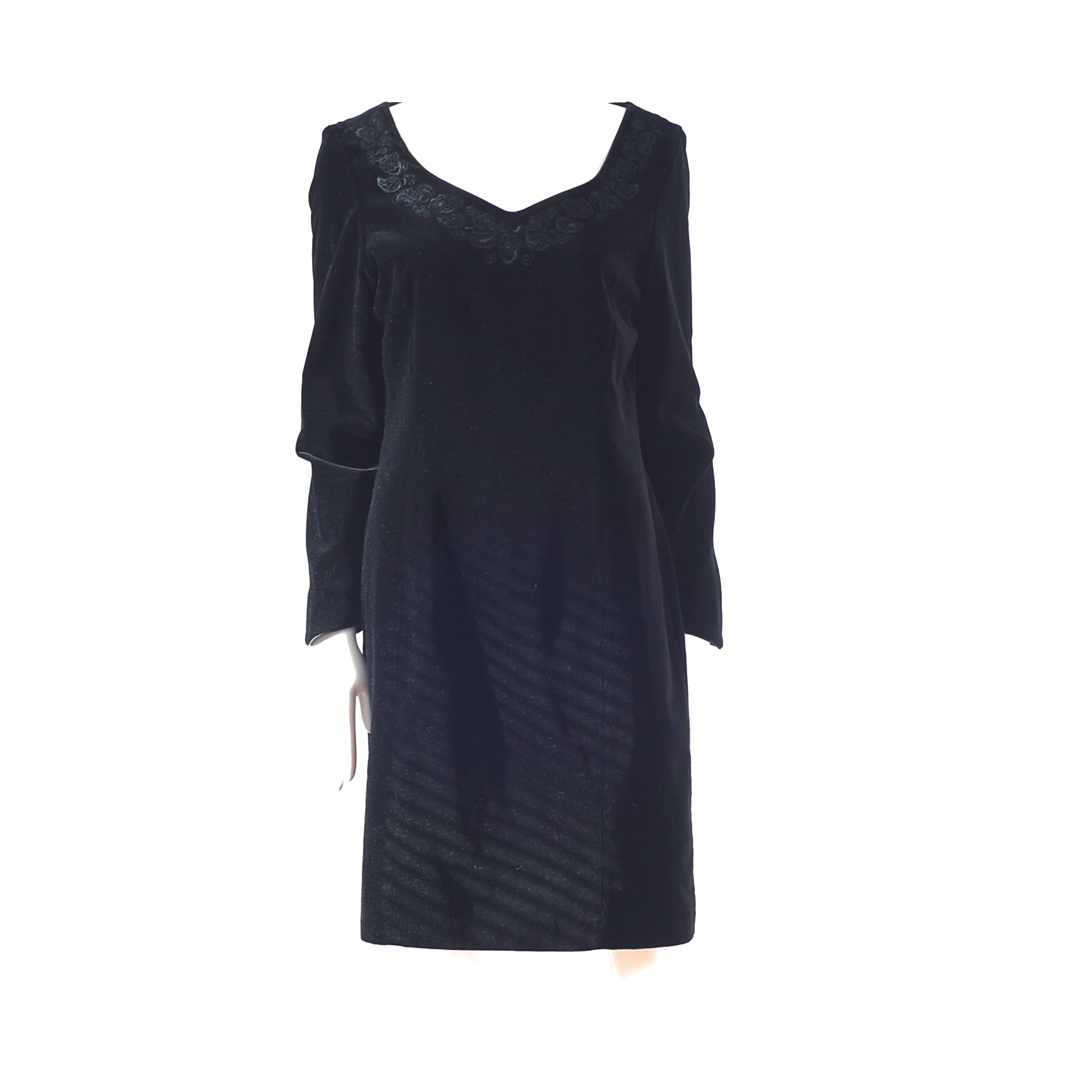 Laura Ashley Chic Black Velvet Dress With Embroidered Neckline – UK ...
