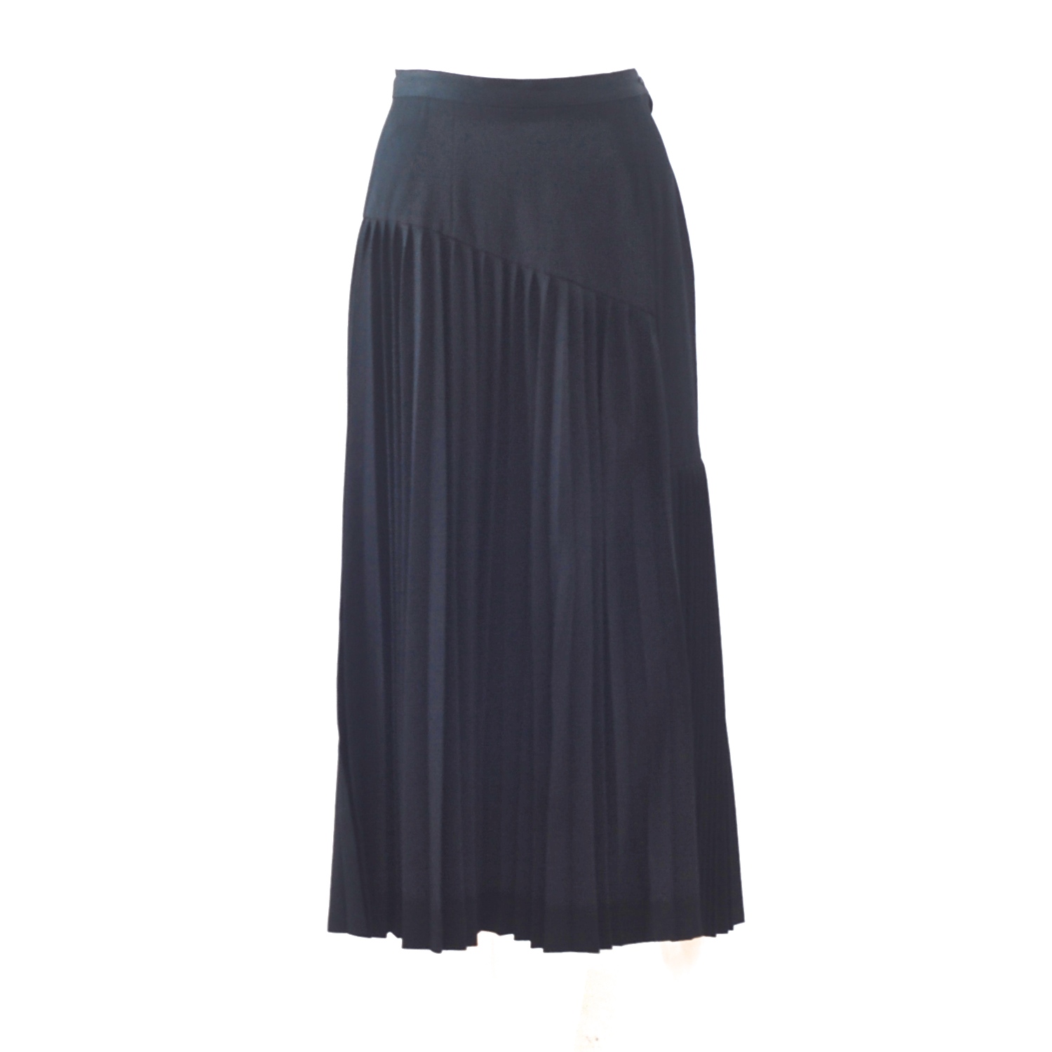 Kansai Yamamoto Black Wool Midi Skirt With Asymmetrical Knife Pleats ...