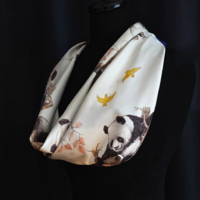 Adorable Large Silk Panda Bear Scarf With Hand Rolled Hem & Artist Signature
