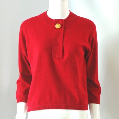 Saks Fifth Avenue 1960's Ruby Coloured Cashmere Sweater With A Large Eagle Button - Scotland