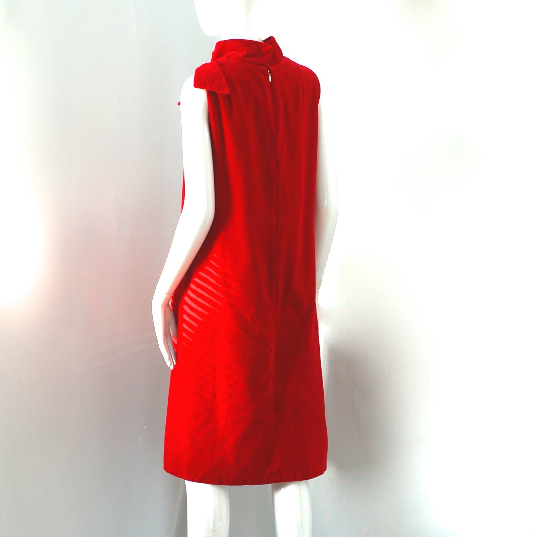 Arne Carter 1960’s Cardinal Red Cotton Velvet Dress With A Shoulder Bow ...