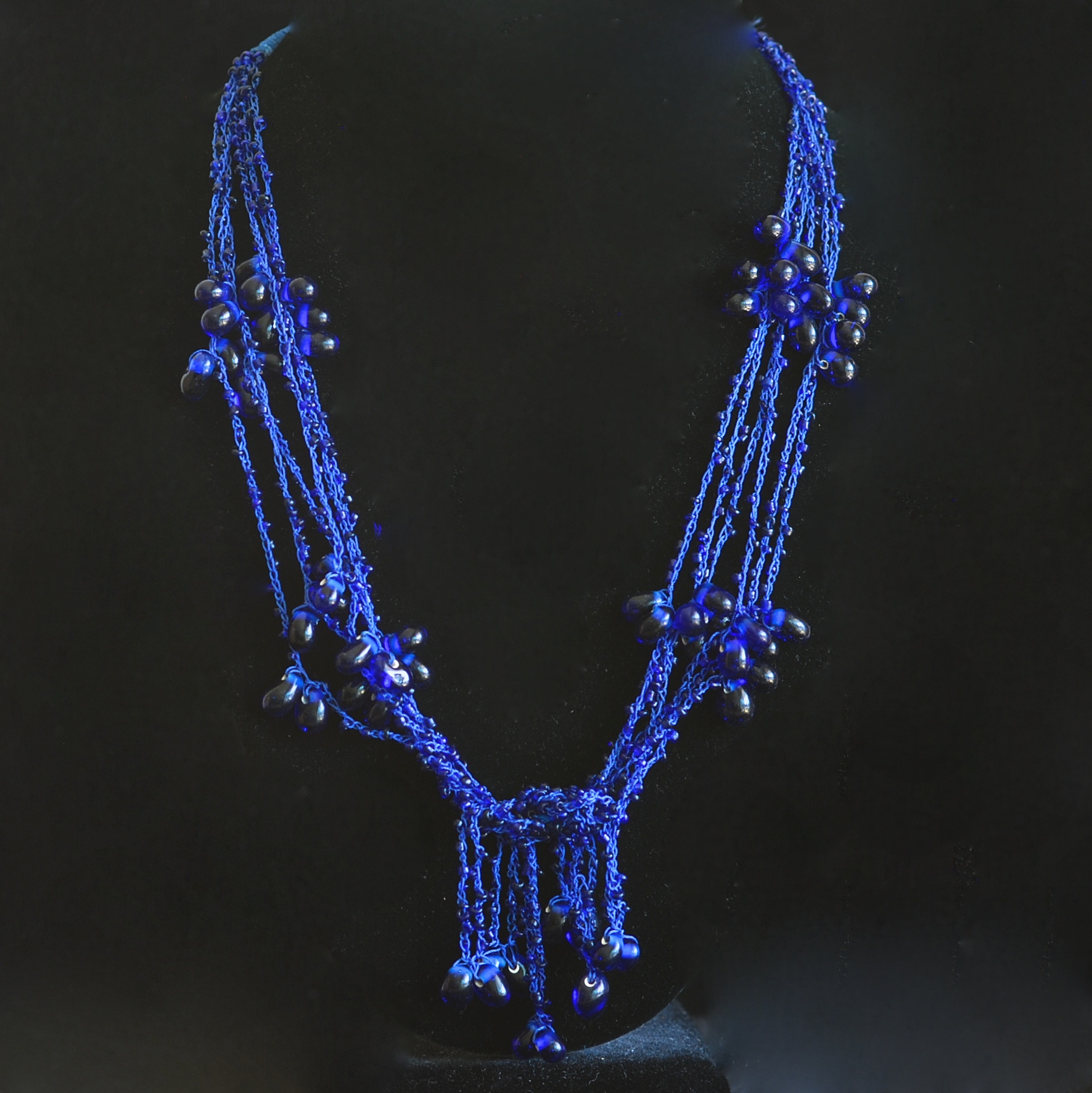 Cobalt Blue Asian Knot Necklace Multi Strand With Glass Beads | QUIET WEST