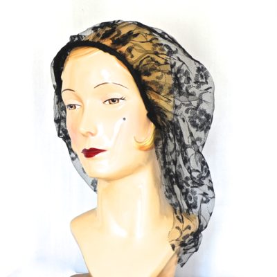 1930's Black Lace Shoulder Length Snood On Hair Band