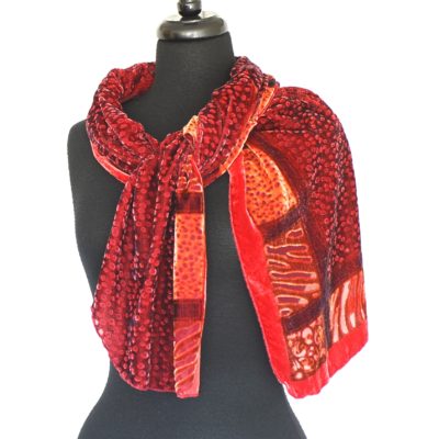 Devore Velvet Crimson Burnout Wrap With Rectangles & Dots