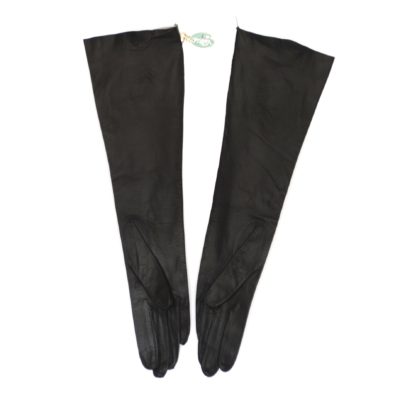 Velkid Antique Long Black Kid Leather Gloves With Tag On - Italy