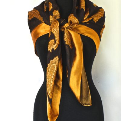 Tino Cosma Chere-Dame Gold Metallic Paisly & Black Large Silk Scarf - Italy