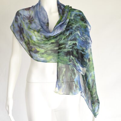 Claude Monet Irises 1914-1917 Painting On A Rectangular Silk Chiffon Scarf