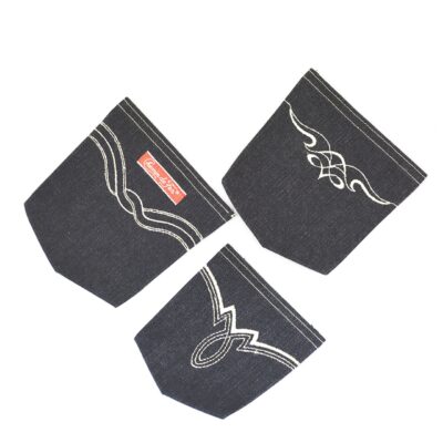 Three Hand Embroidered "Chemin De Fer" Denim Pockets With Different Designs
