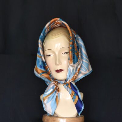 Luxury Vintage Silk Scarf Adapted Into A Brimmed Kerchief With Zig Zag Quilted Stitching