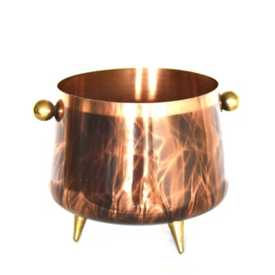 Three Footed Copper & Brass Planter With A Decorative Swirl - No Marks
