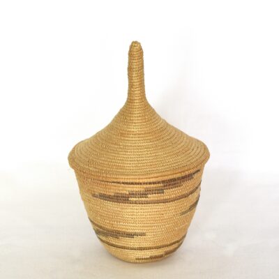 Artisan Small Hand Crafted Coiled Basket With Pointed Lid