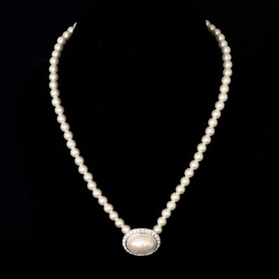 Vendome 1960's Faux Pearl & Rhinestone Necklace - Hang Tag
