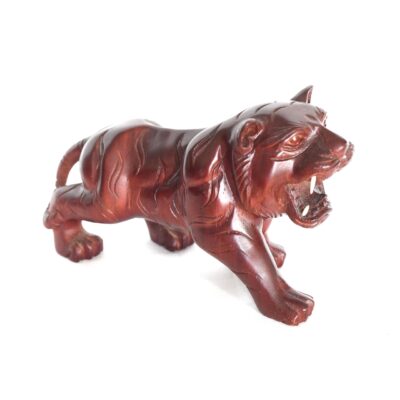 Hand Carved Ferocious Wooden Tiger With Sharp Teeth